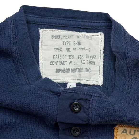 Johnson Motors type b-38 long sleeve thermal Henley navy blue shirt - Picture 7 of 8